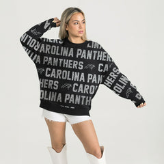 Carolina Panthers  Gameday Couture Women's Oversized Hype Era Rhinestone Text Sweatshirt