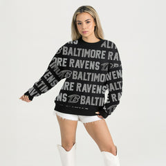 Baltimore Ravens  Gameday Couture Women's Oversized Hype Era Rhinestone Text Sweatshirt