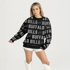 Buffalo Bills  Gameday Couture Women's Oversized Hype Era Rhinestone Text Sweatshirt