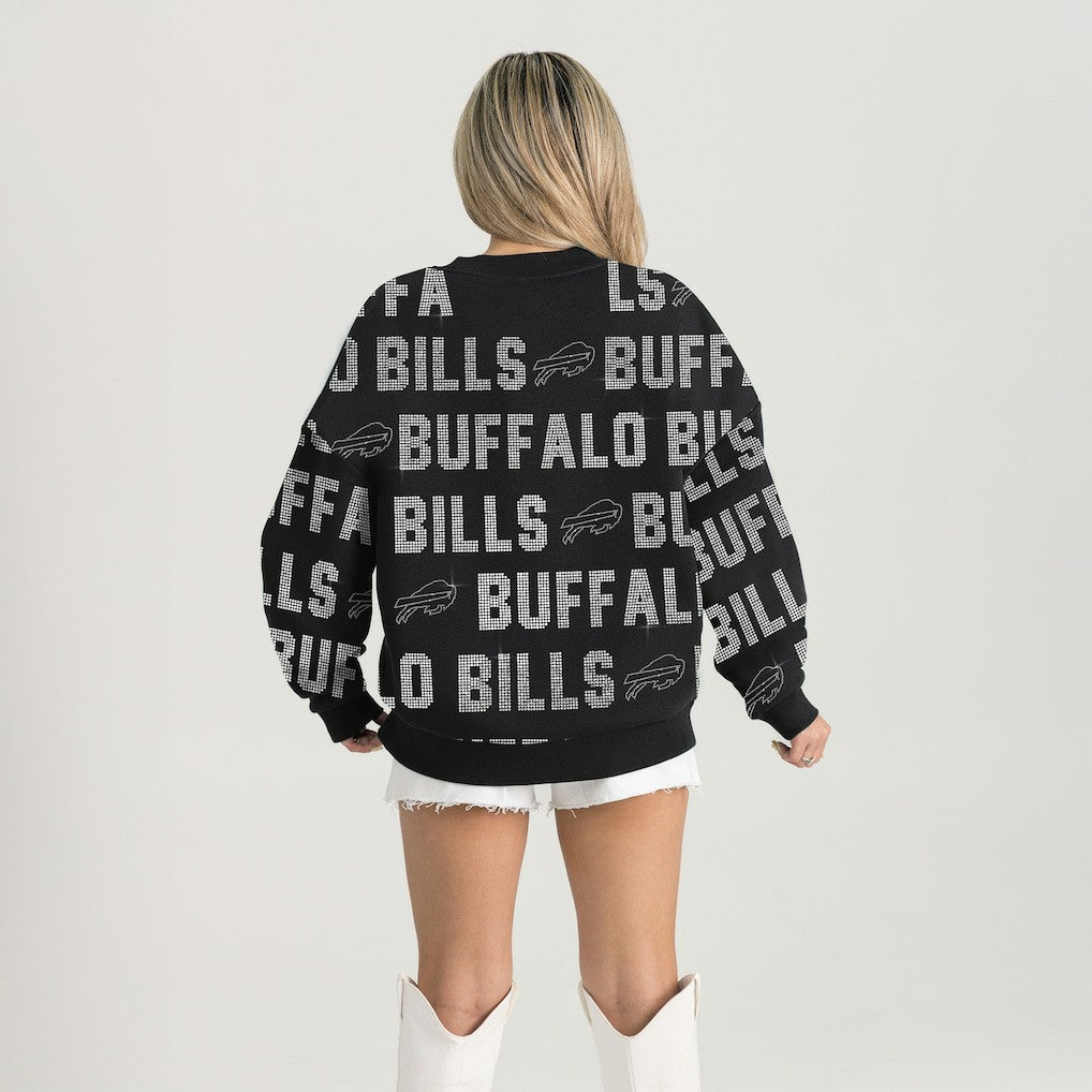 Buffalo Bills  Gameday Couture Women's Oversized Hype Era Rhinestone Text Sweatshirt