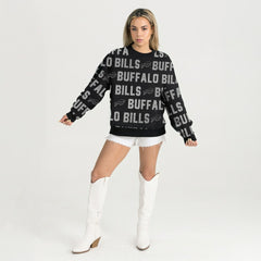 Buffalo Bills  Gameday Couture Women's Oversized Hype Era Rhinestone Text Sweatshirt