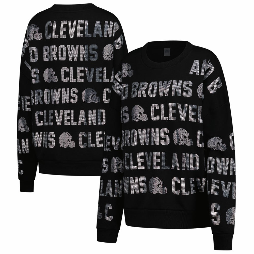 Cleveland Browns  Gameday Couture Women's Oversized Hype Era Rhinestone Text Sweatshirt