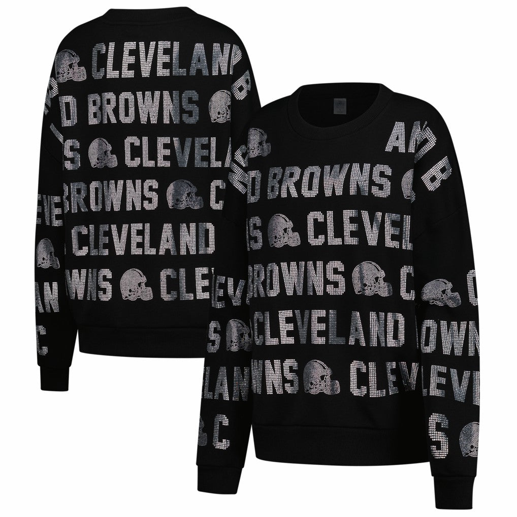 Cleveland Browns  Gameday Couture Women's Oversized Hype Era Rhinestone Text Sweatshirt