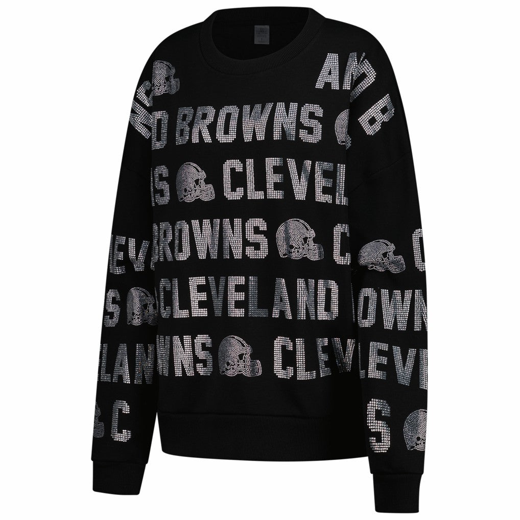 Cleveland Browns  Gameday Couture Women's Oversized Hype Era Rhinestone Text Sweatshirt