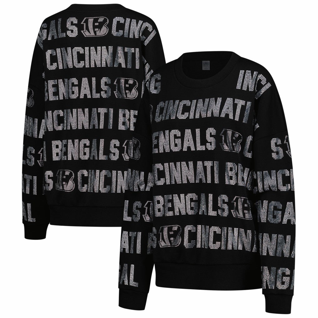 Cincinnati Bengals  Gameday Couture Women's Oversized Hype Era Rhinestone Text Sweatshirt