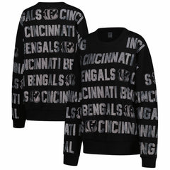 Cincinnati Bengals  Gameday Couture Women's Oversized Hype Era Rhinestone Text Sweatshirt