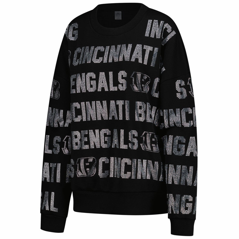 Cincinnati Bengals  Gameday Couture Women's Oversized Hype Era Rhinestone Text Sweatshirt