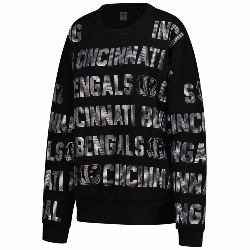 Cincinnati Bengals  Gameday Couture Women's Oversized Hype Era Rhinestone Text Sweatshirt