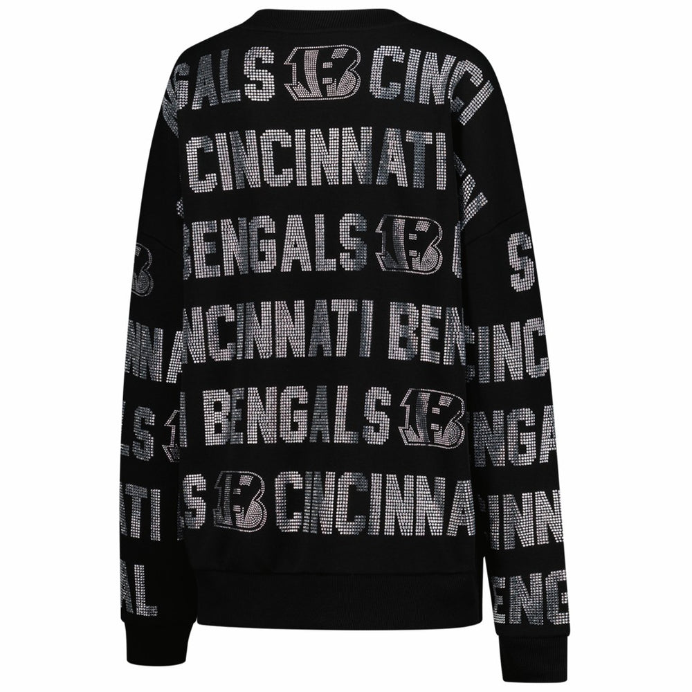 Cincinnati Bengals  Gameday Couture Women's Oversized Hype Era Rhinestone Text Sweatshirt