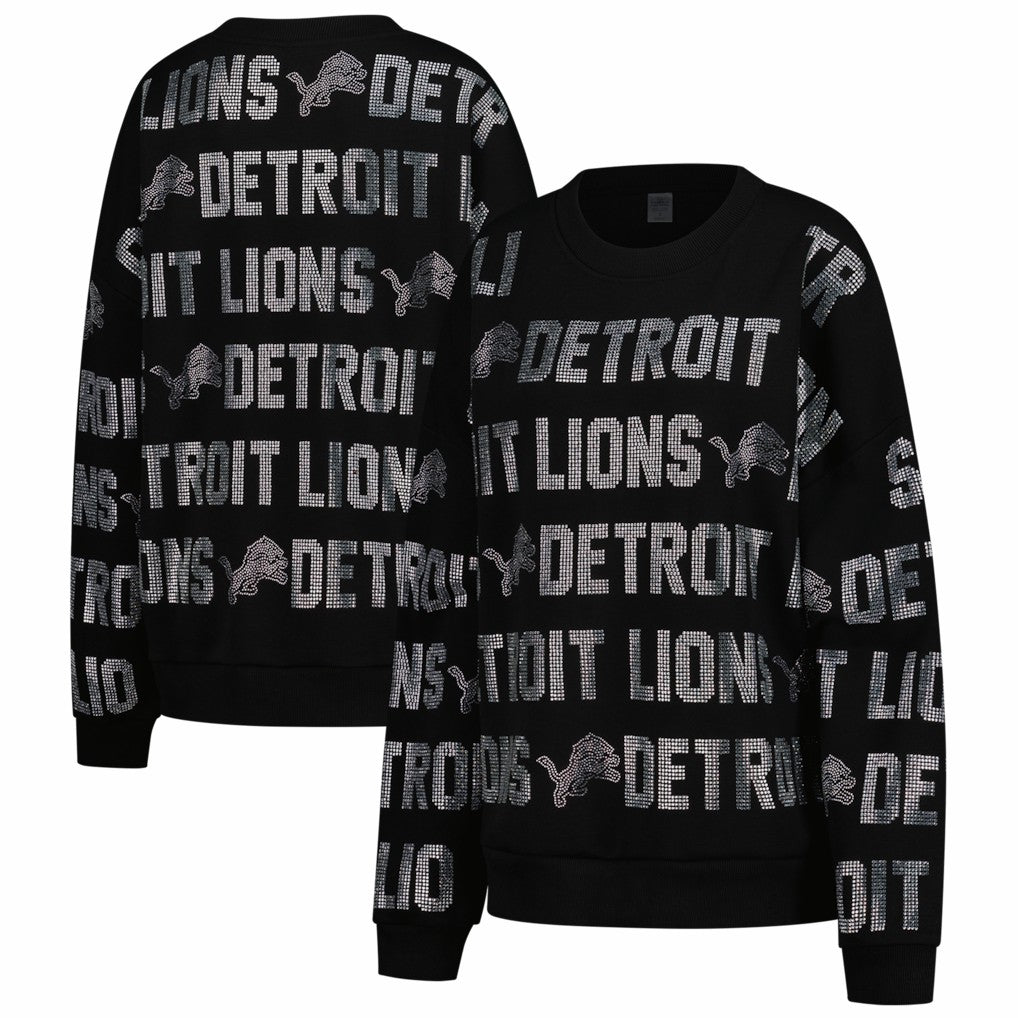 Detroit Lions  Gameday Couture Women's Oversized Hype Era Rhinestone Text Sweatshirt