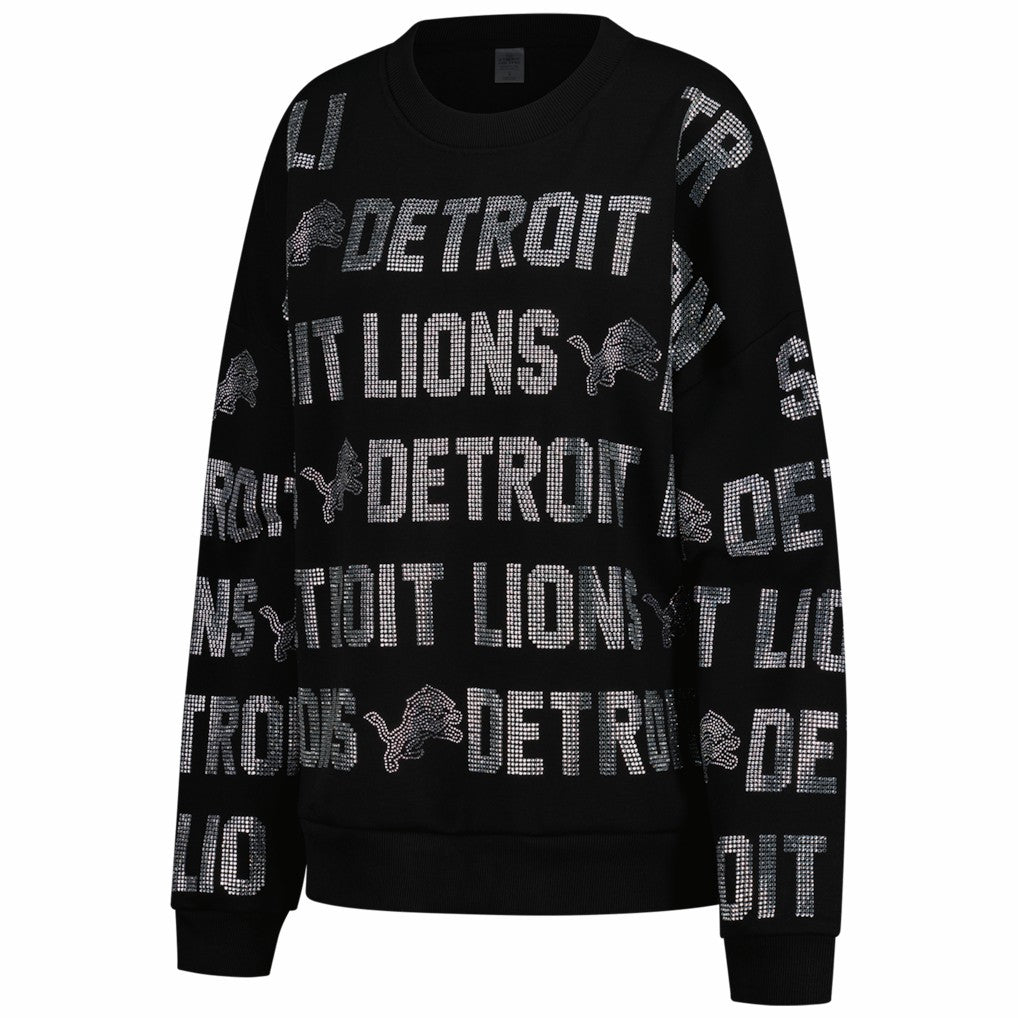 Detroit Lions  Gameday Couture Women's Oversized Hype Era Rhinestone Text Sweatshirt