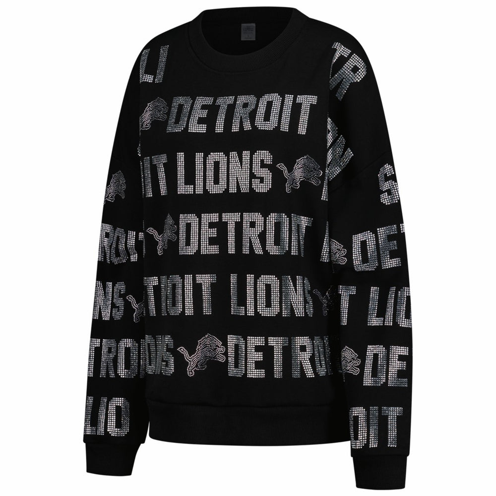 Detroit Lions  Gameday Couture Women's Oversized Hype Era Rhinestone Text Sweatshirt