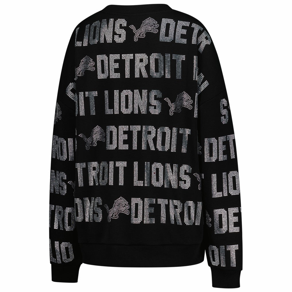 Detroit Lions  Gameday Couture Women's Oversized Hype Era Rhinestone Text Sweatshirt