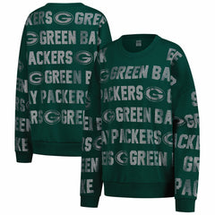Green Bay Packers  Gameday Couture Women's Oversized Hype Era Rhinestone Text Sweatshirt