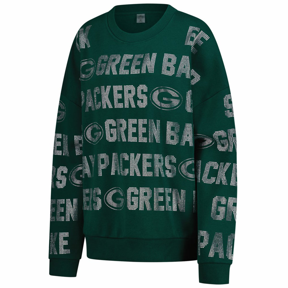 Green Bay Packers  Gameday Couture Women's Oversized Hype Era Rhinestone Text Sweatshirt