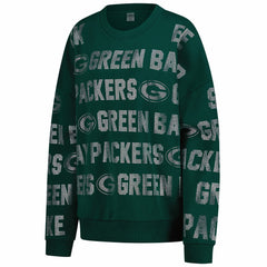 Green Bay Packers  Gameday Couture Women's Oversized Hype Era Rhinestone Text Sweatshirt