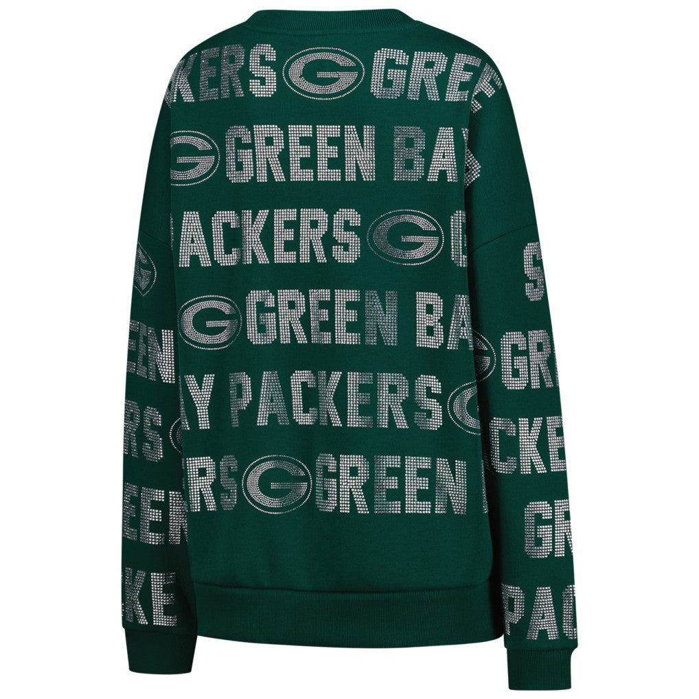 Green Bay Packers  Gameday Couture Women's Oversized Hype Era Rhinestone Text Sweatshirt