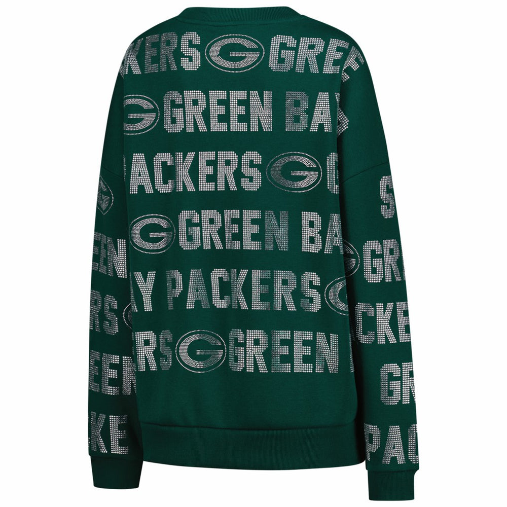 Green Bay Packers  Gameday Couture Women's Oversized Hype Era Rhinestone Text Sweatshirt