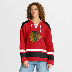Chicago Blackhawks Fanatics Women's Icing Long Sleeve Lace Up Sweatshirt Outlet