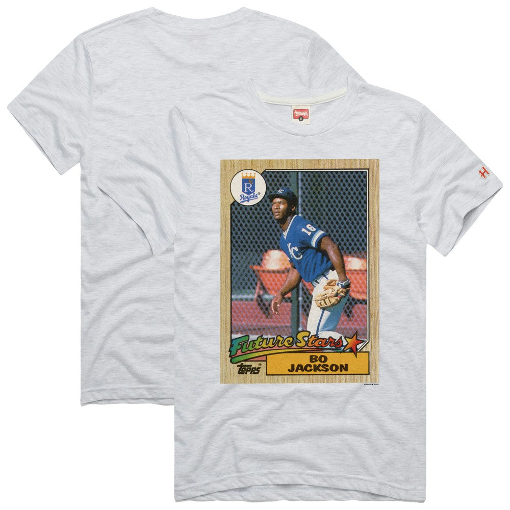 Bo Jackson Kansas City Royals Homage 1987 Topps Baseball Card Player T-Shirt | MLB For sale