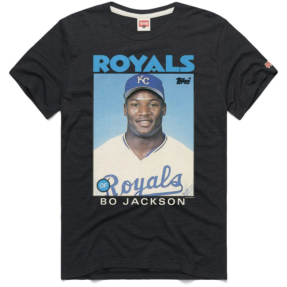 Bo Jackson Kansas City Royals Homage 1986 Topps Baseball Card Player T-Shirt | MLB Near me