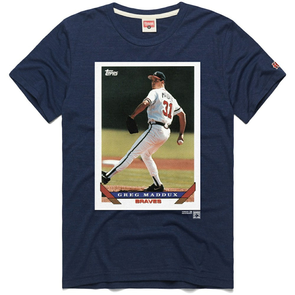 Greg Maddux Atlanta Braves Homage 1993 Topps Baseball Card Player T-Shirt | MLB Outlet