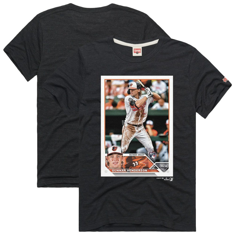 Gunnar Henderson Baltimore Orioles Homage 2023 Topps Baseball Card Player T-Shirt | MLB For sale