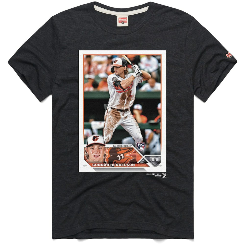 Gunnar Henderson Baltimore Orioles Homage 2023 Topps Baseball Card Player T-Shirt | MLB For sale