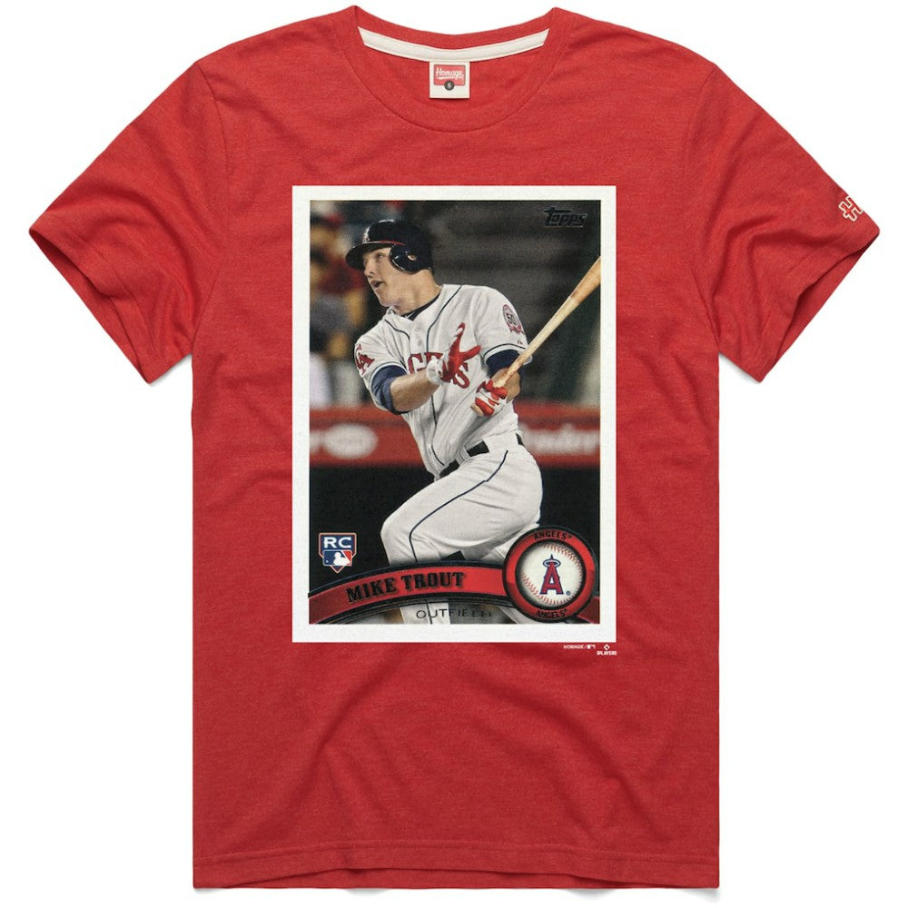Mike Trout Los Angeles Angels Homage 2011 Topps Baseball Card Player T-Shirt | MLB Outlet