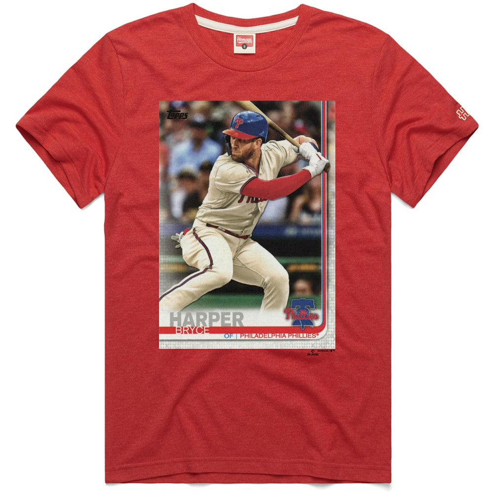 Bryce Harper Philadelphia Phillies Homage 2019 Topps Baseball Card Player T-Shirt | MLB New