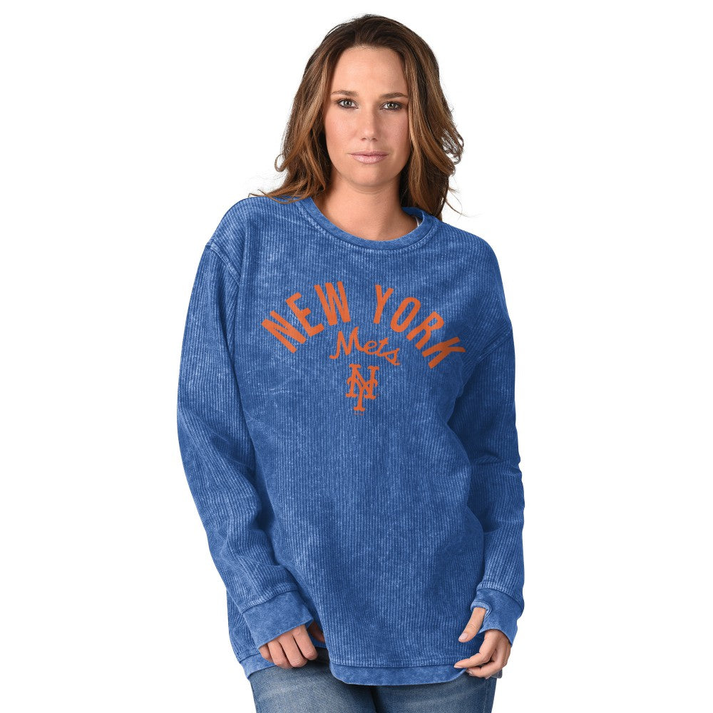 New York Mets G-III 4Her by Carl Banks Women's Comfy Cord Pullover Sweatshirt | MLB On Sale