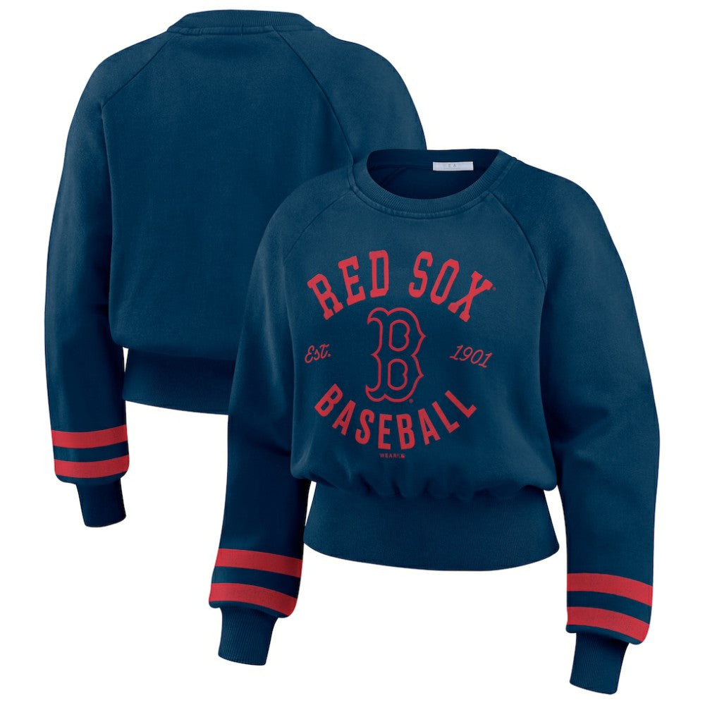Boston Red Sox WEAR by Erin Andrews Women's Vintage Washed Cropped Pullover Sweatshirt | MLB Near me