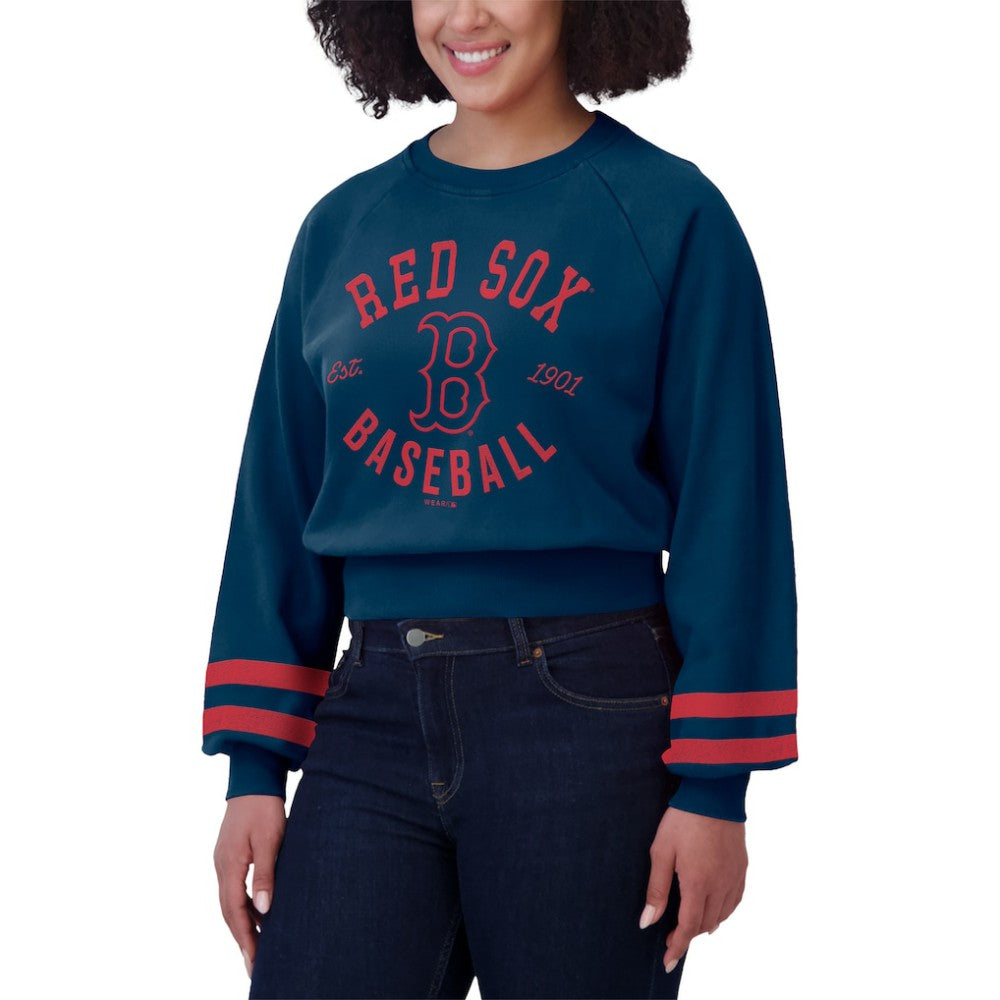 Boston Red Sox WEAR by Erin Andrews Women's Vintage Washed Cropped Pullover Sweatshirt | MLB Near me