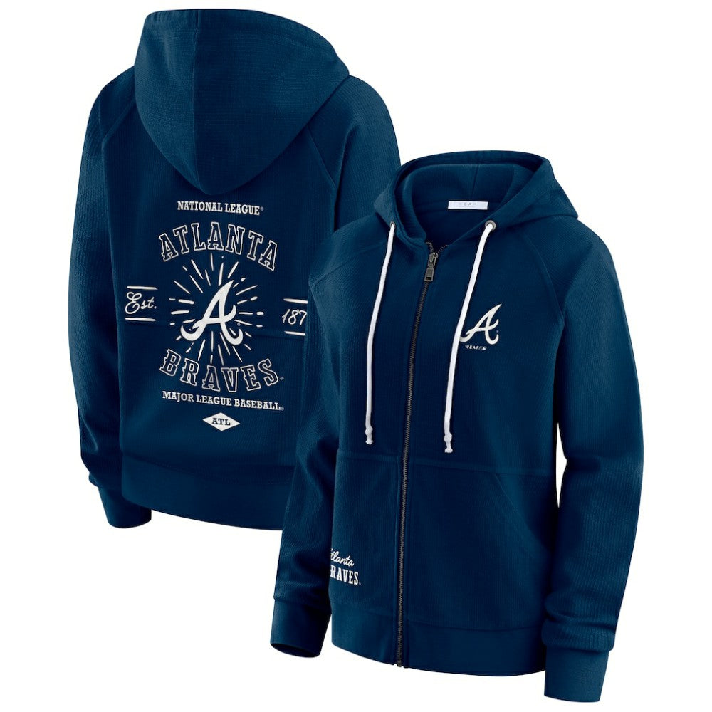 Atlanta Braves WEAR by Erin Andrews Women's Vintage Full-Zip Raglan Hoodie | MLB For sale