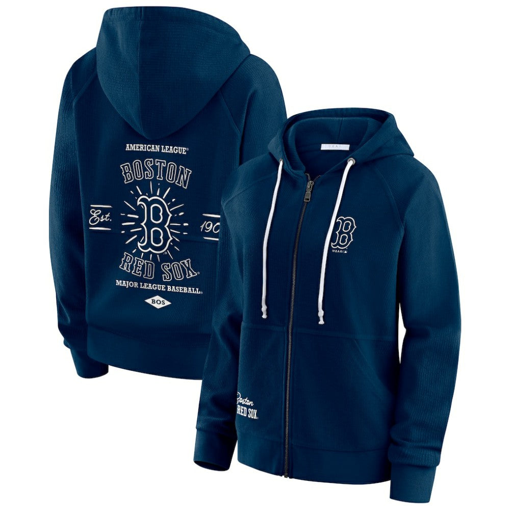 Boston Red Sox WEAR by Erin Andrews Women's Vintage Full-Zip Raglan Hoodie | MLB Outlet