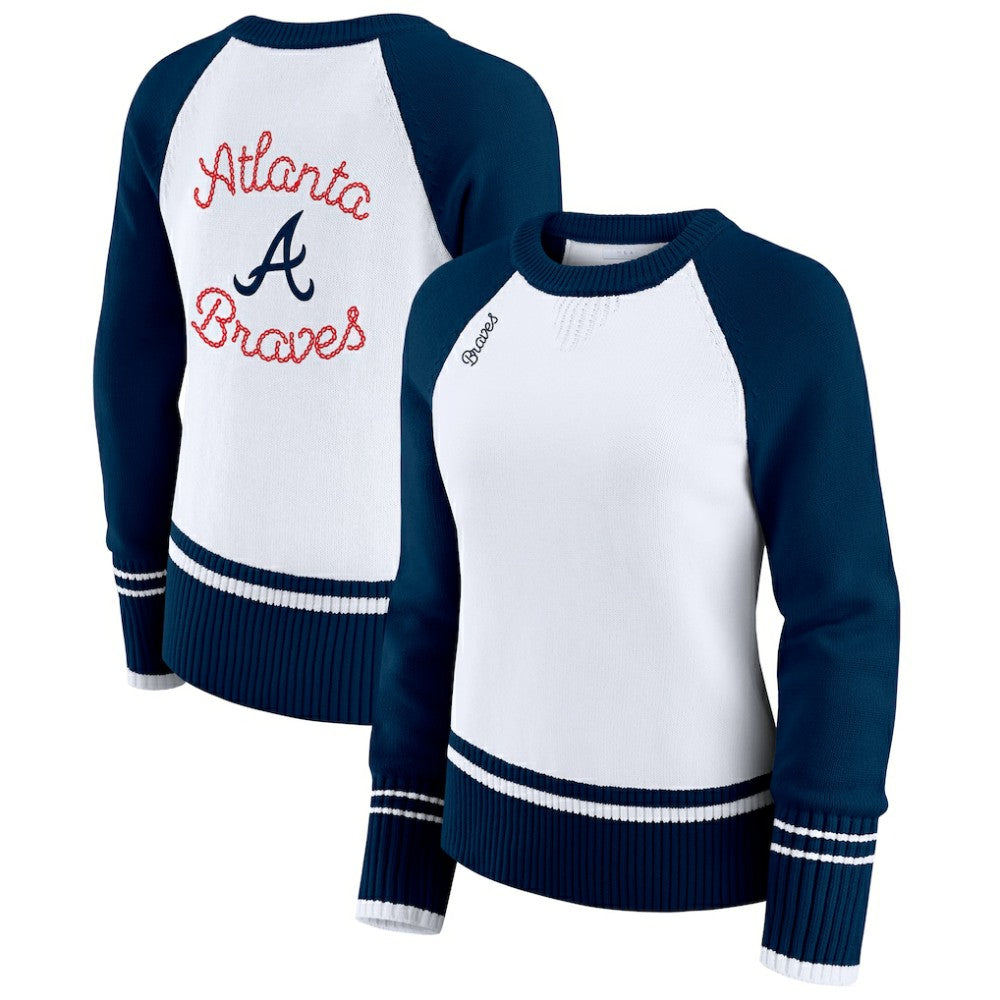Atlanta Braves WEAR by Erin Andrews Women's Colorblock Raglan Sweater | MLB Outlet