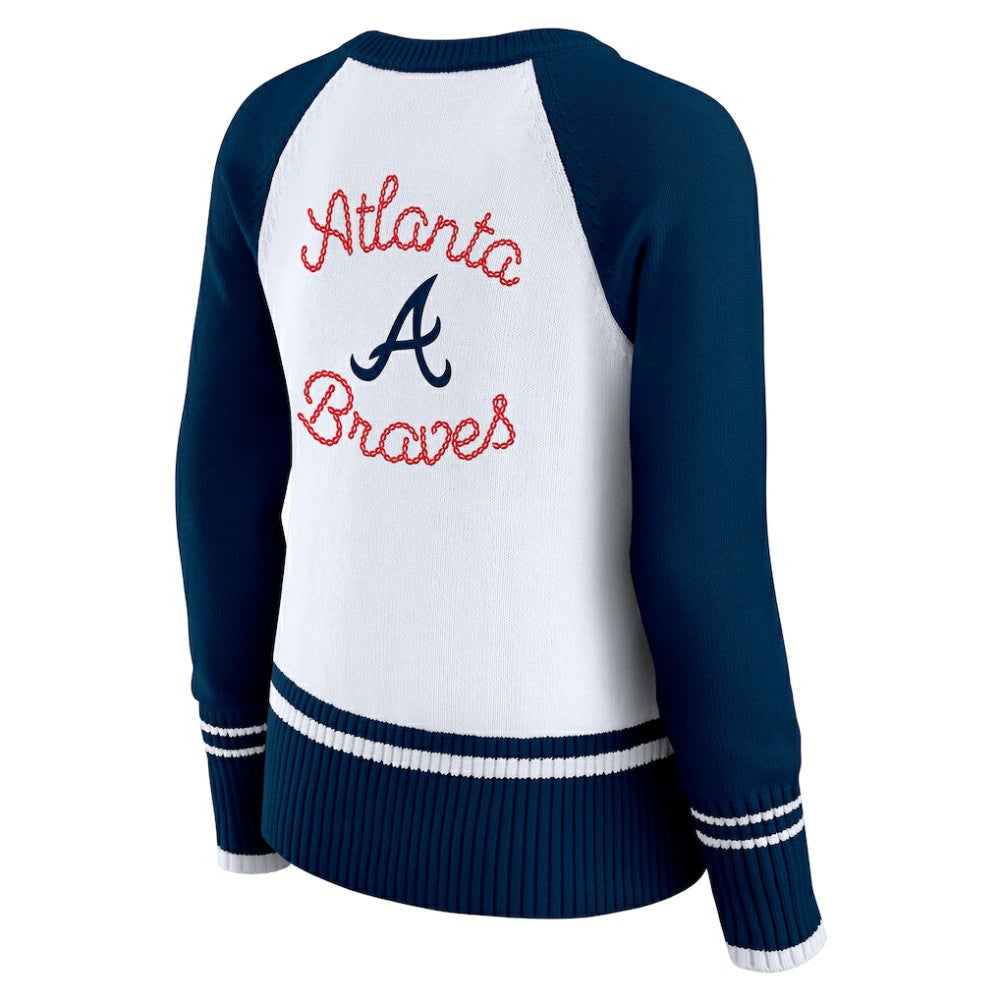 Atlanta Braves WEAR by Erin Andrews Women's Colorblock Raglan Sweater | MLB Outlet