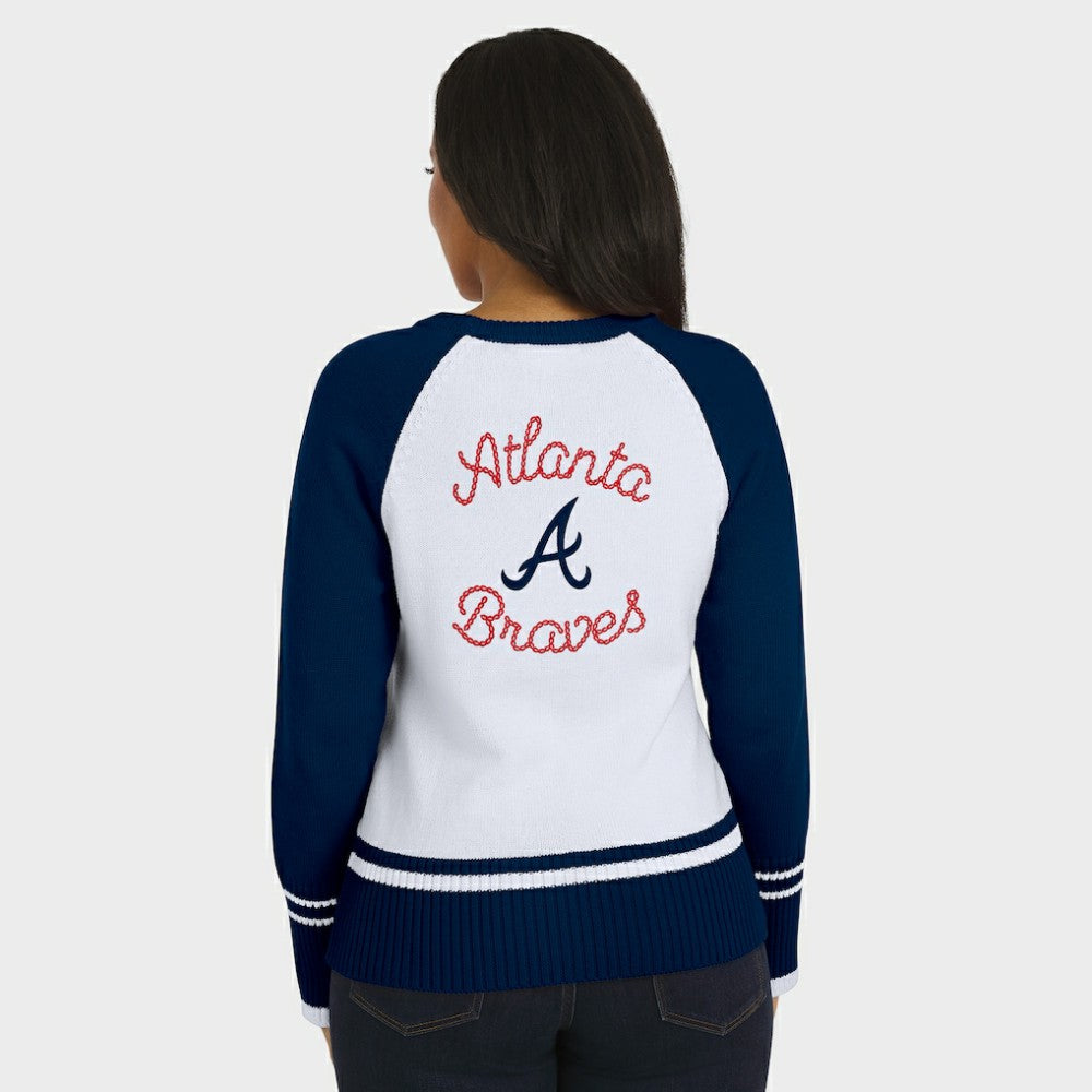 Atlanta Braves WEAR by Erin Andrews Women's Colorblock Raglan Sweater | MLB Outlet