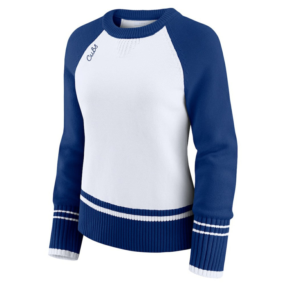 Chicago Cubs WEAR by Erin Andrews Women's Colorblock Raglan Sweater | MLB Shop