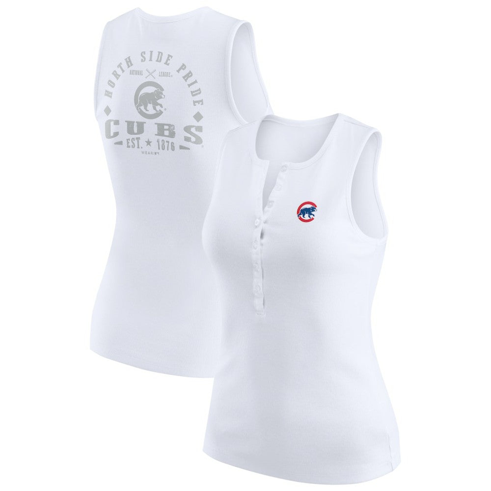 Chicago Cubs WEAR by Erin Andrews Women's Rib-Knit Henley Tank Top | MLB Shop