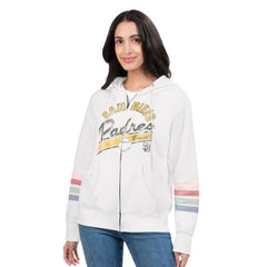 San Diego Padres G-III 4Her by Carl Banks Women's Naamah Sleeve Stripe Fleece Full-Zip Hoodie | MLB For sale