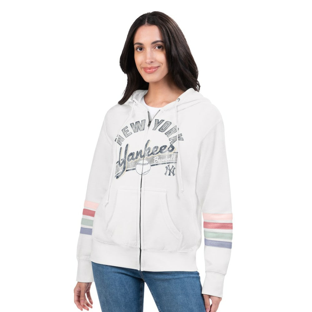 New York Yankees G-III 4Her by Carl Banks Women's Naamah Sleeve Stripe Fleece Full-Zip Hoodie | MLB Shop