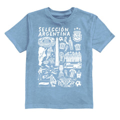 Argentina National Team Vive La Fete Youth Impressions Artwork T-Shirt Light Blue