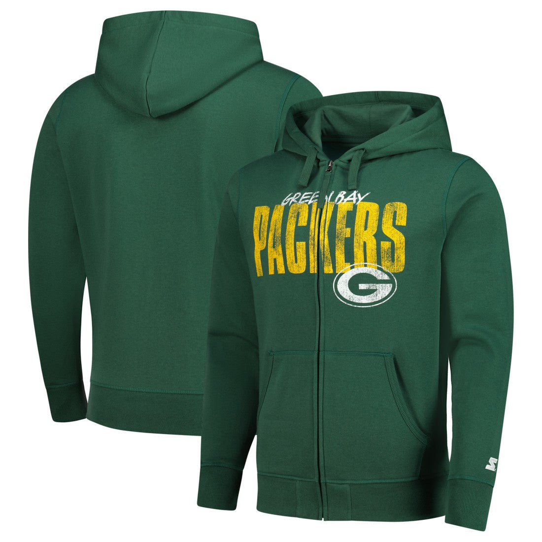 Green Bay Packers  Starter Distressed Classic Full-Zip Hoodie