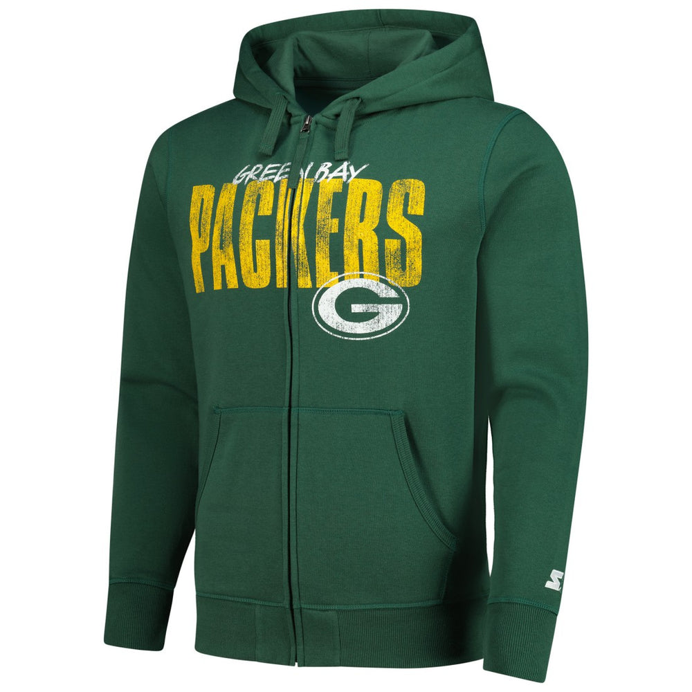 Green Bay Packers  Starter Distressed Classic Full-Zip Hoodie