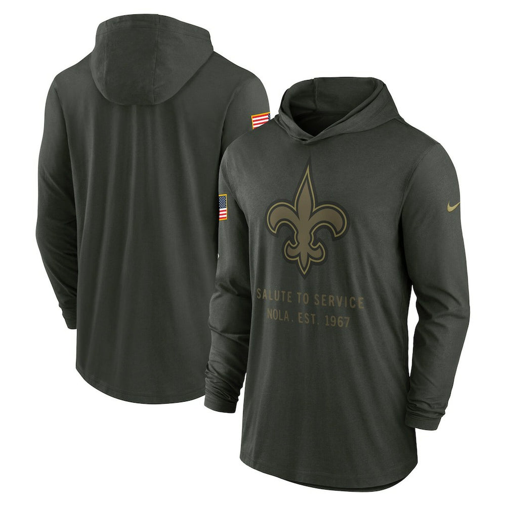 New Orleans Saints Nike 2025 Salute to Service Sideline Dri-FIT Lightweight Hooded Pullover