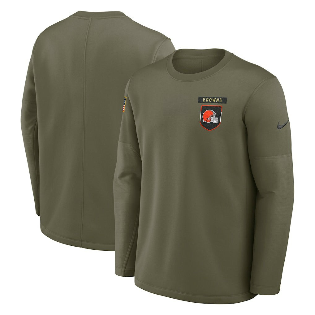 Cleveland Browns Nike 2025 Salute to Service Sideline Coaches Therma-FIT Long Sleeve Shirt
