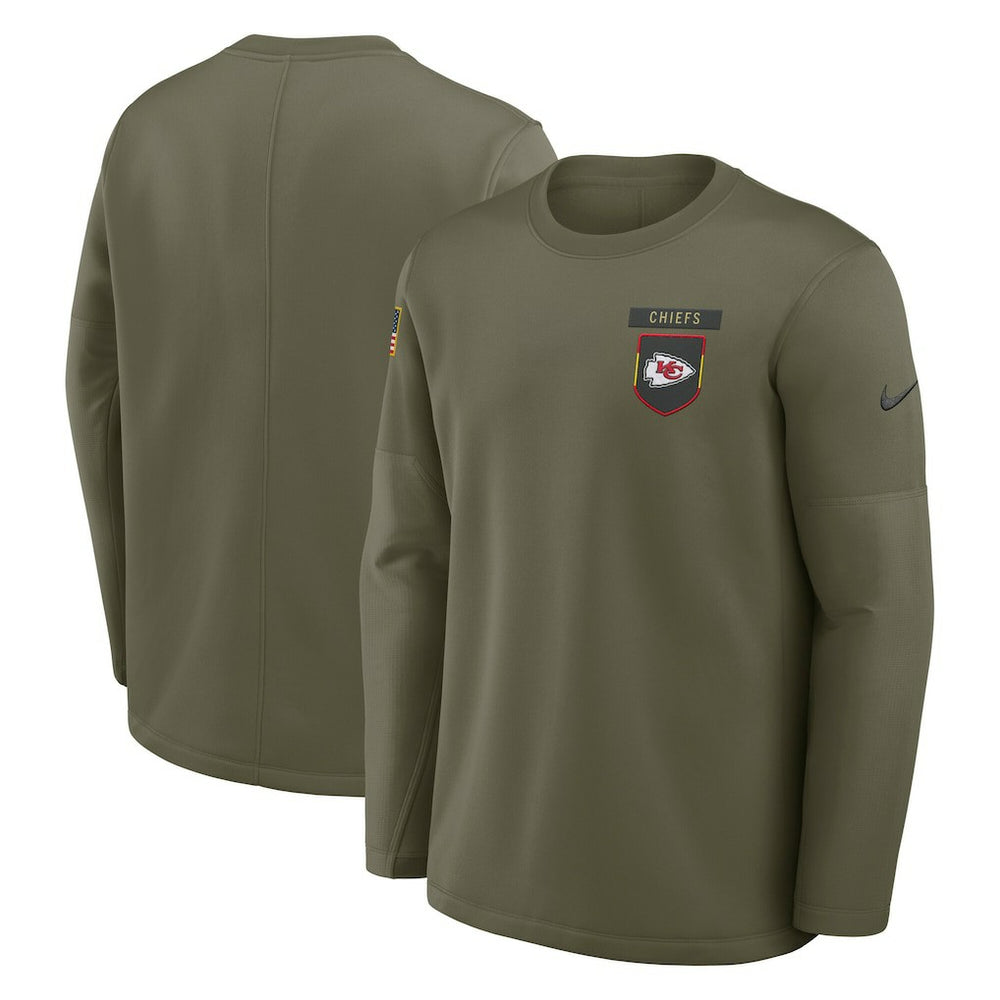 Kansas City Chiefs Nike 2025 Salute to Service Sideline Coaches Therma-FIT Long Sleeve Shirt