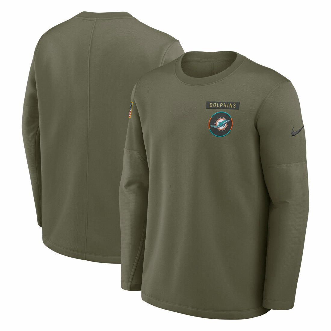 Miami Dolphins Nike 2025 Salute to Service Sideline Coaches Therma-FIT Long Sleeve Shirt