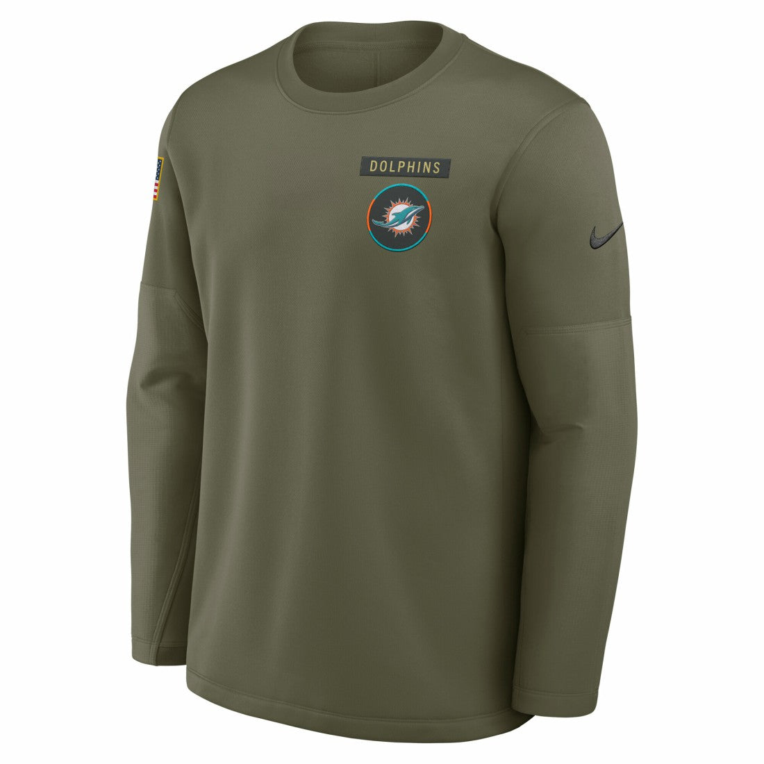 Miami Dolphins Nike 2025 Salute to Service Sideline Coaches Therma-FIT Long Sleeve Shirt